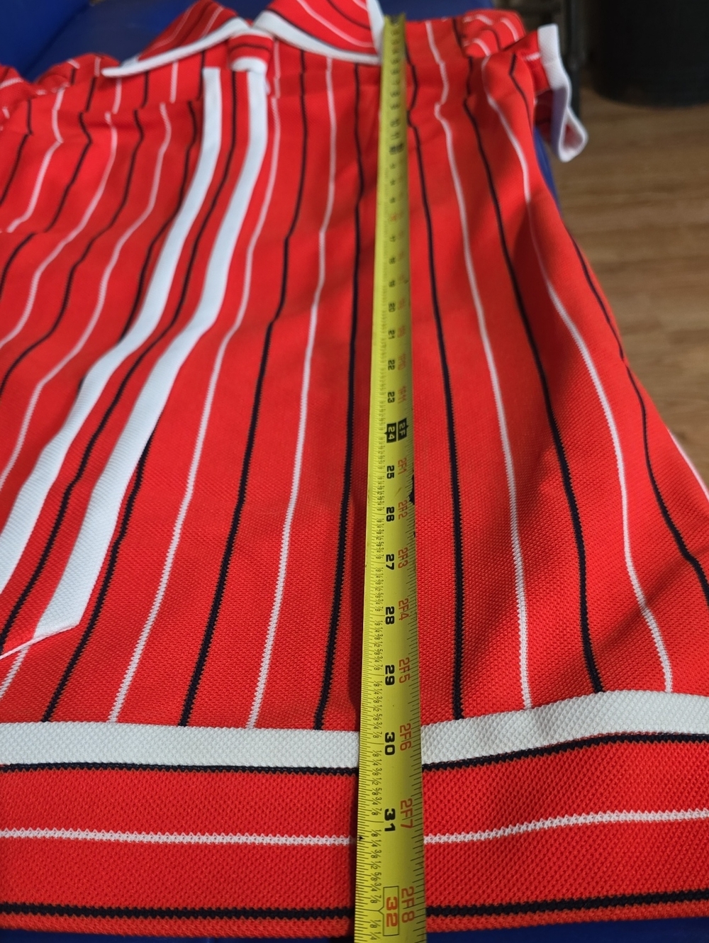 1960's Mod Red Striped Shift Dress with White Trim Tie - Picture 9 of 9